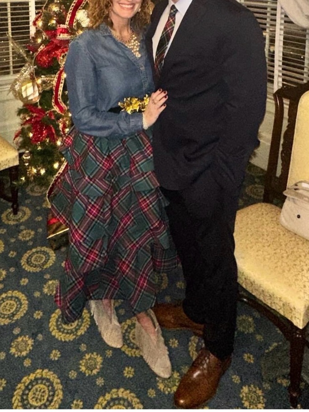 Ruffled Plaid Circle Skirt - Red & Blue - Picture 1 of 3